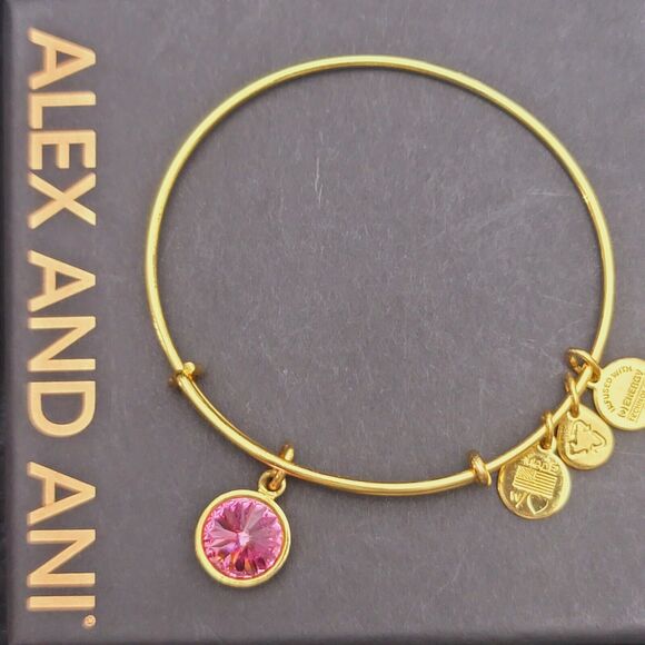 Alex and Ani October Birthstone Gold Bangle - Picture 1 of 8